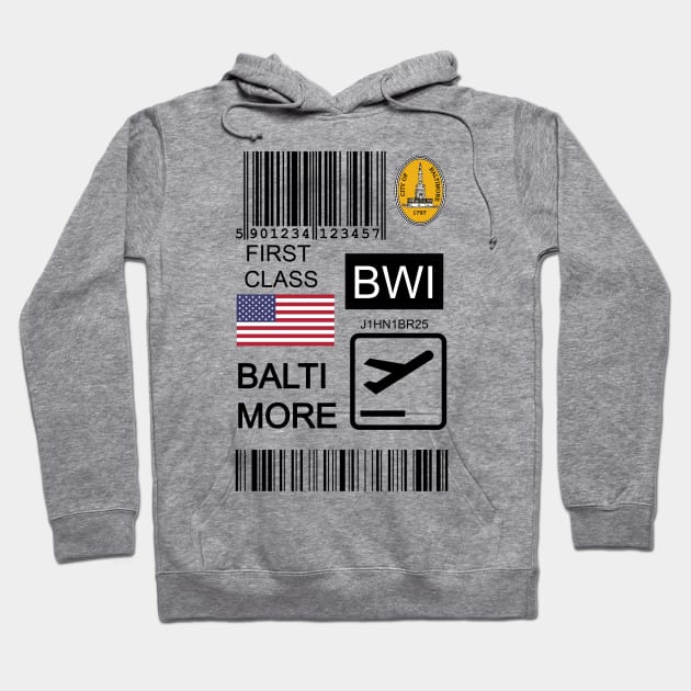 Baltimore United States travel ticket Hoodie by Travellers